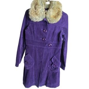 bread n butter Purple Corduroy Faux Fur Trim Mid Length Coat. Sz S